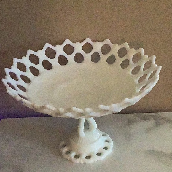 Vintage Westmoreland Milk Glass Compote Bowl Footed Pedestal Open Lace China - Picture 4 of 5